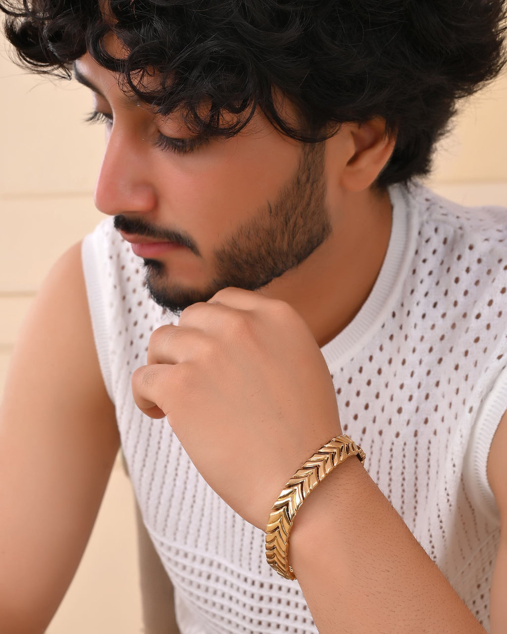 VOJ Gold Toned Magnetic Therapy Bracelet for Men | Grab2Buy