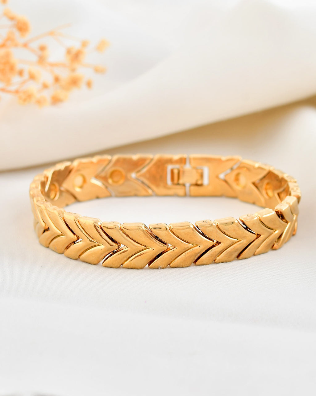 VOJ Gold Toned Magnetic Therapy Bracelet for Men | Grab2Buy