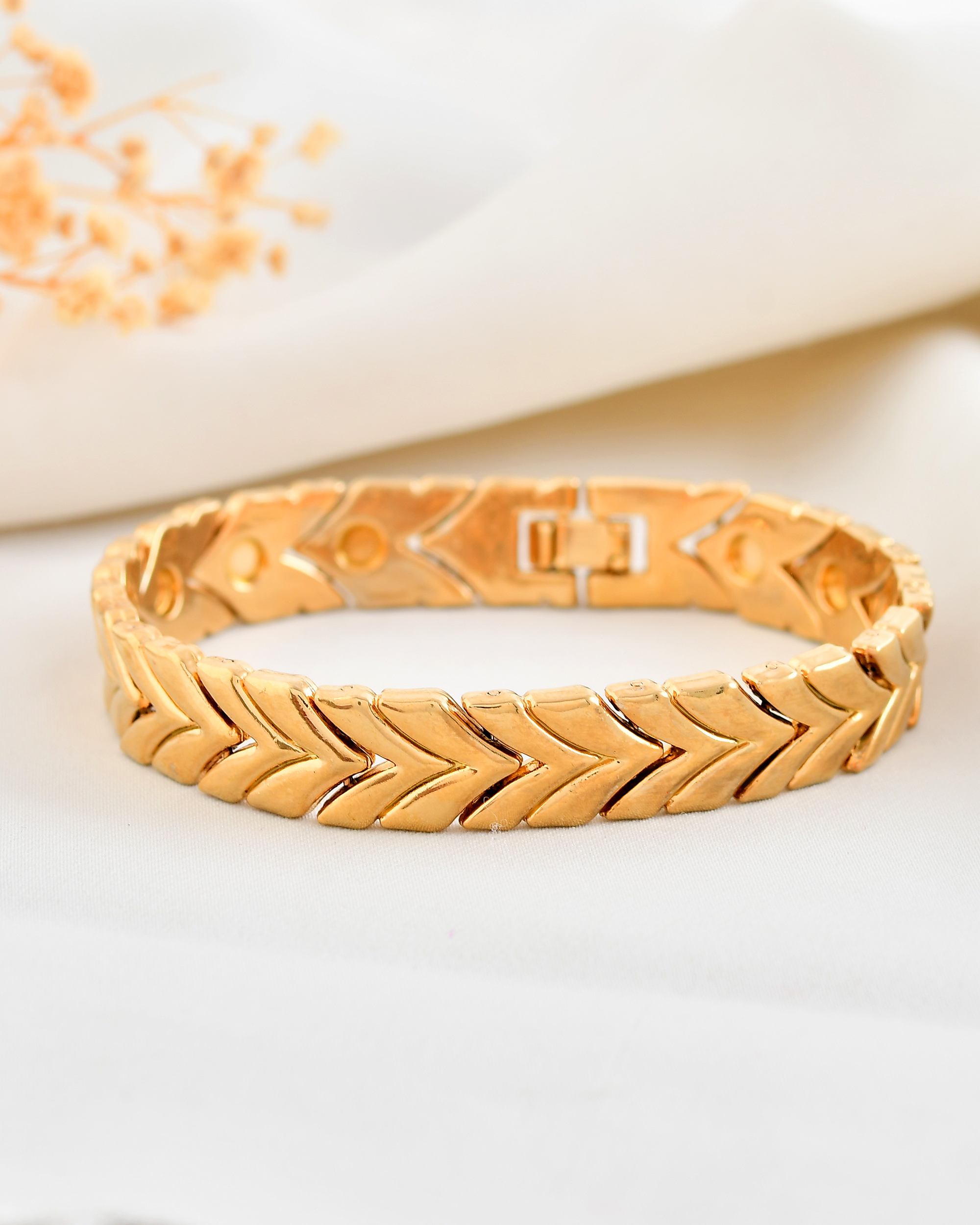VOJ Gold Toned Magnetic Therapy Bracelet for Men | Grab2Buy