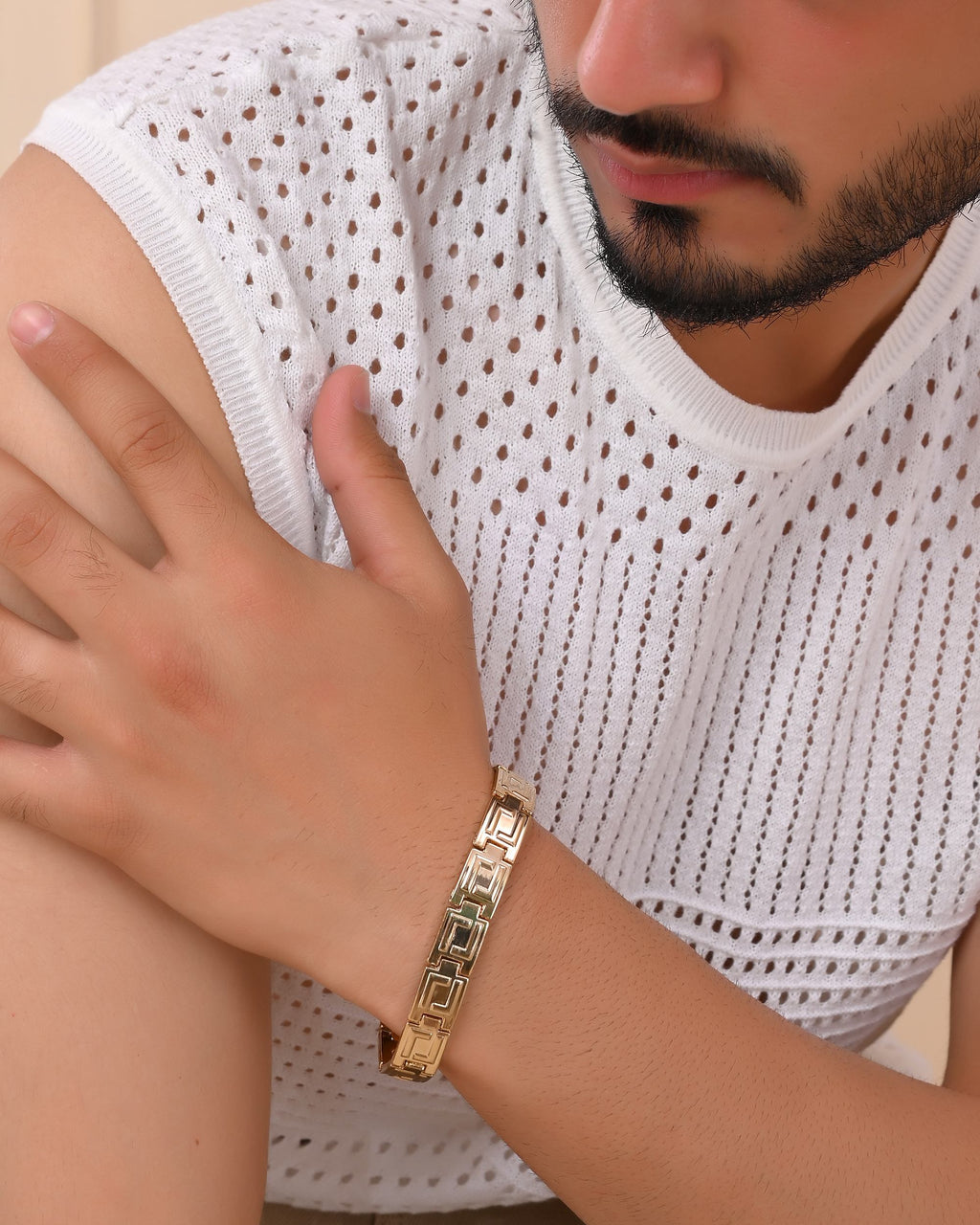 VOJ Men's Gold Polished Stainless Steel Link Bracelet | Grab2Buy