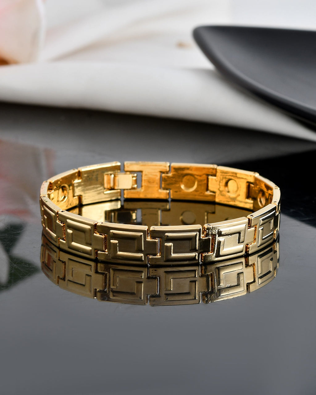 VOJ Men's Gold Polished Stainless Steel Link Bracelet | Grab2Buy