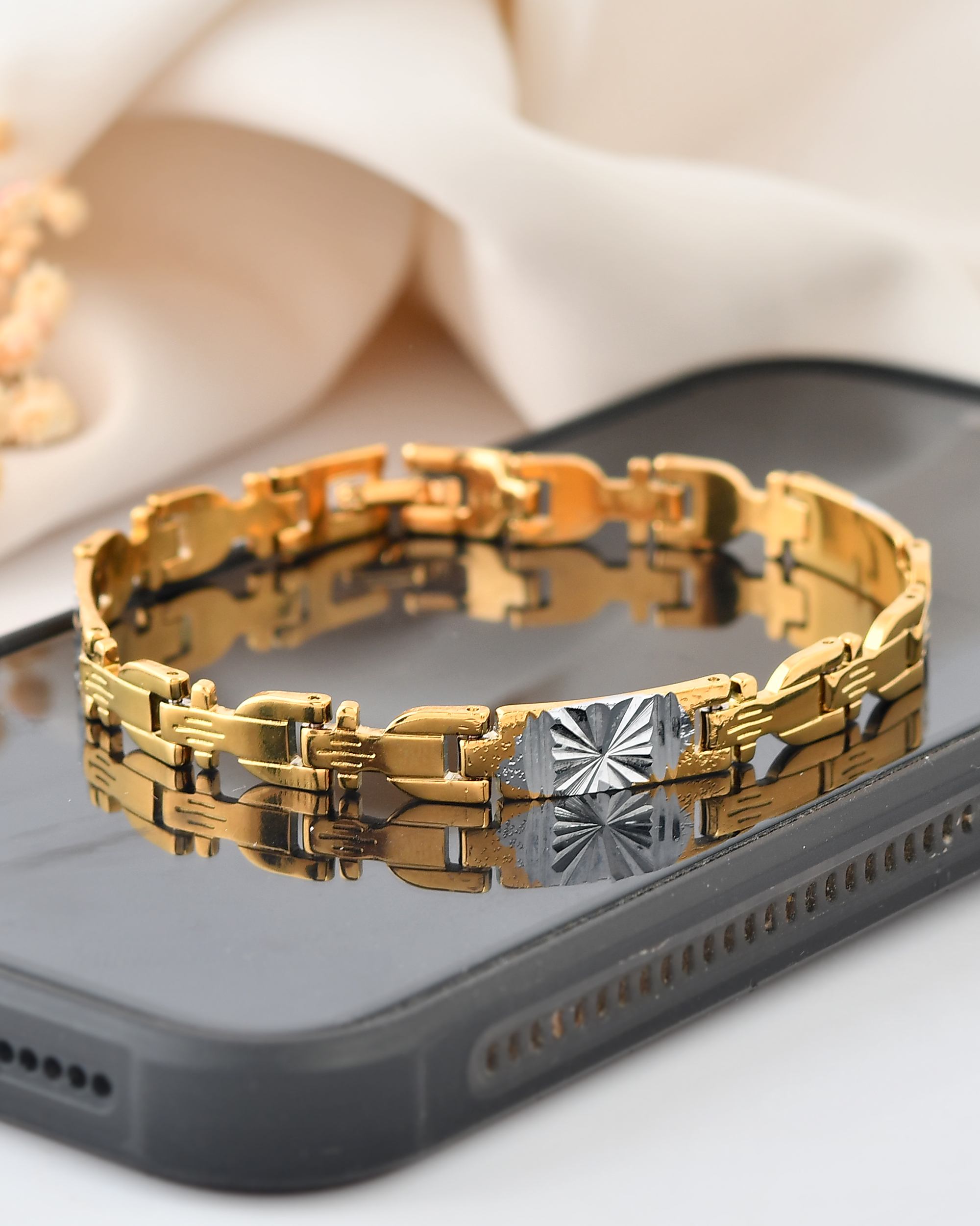 VOJ Men's Elegant Two-Tone Gold & Silver Link Bracelet | Grab2Buy