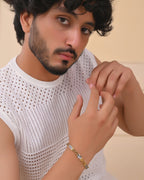 VOJ Gold And Silver Toned Stainless Steel Dolor Sign Bracelet For Men