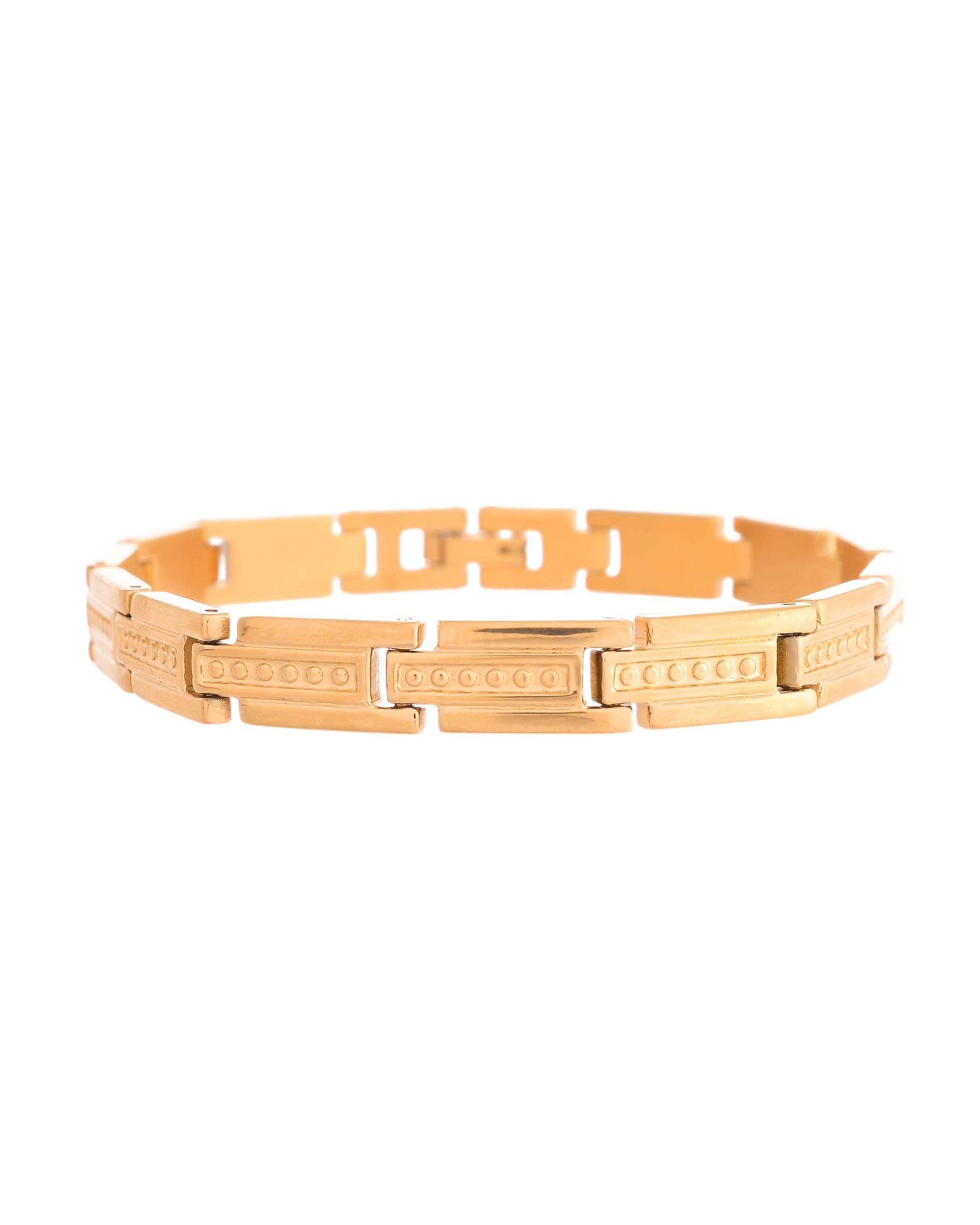 VOJ Men Gold Polished Textural Link Bracelet | Grab2Buy