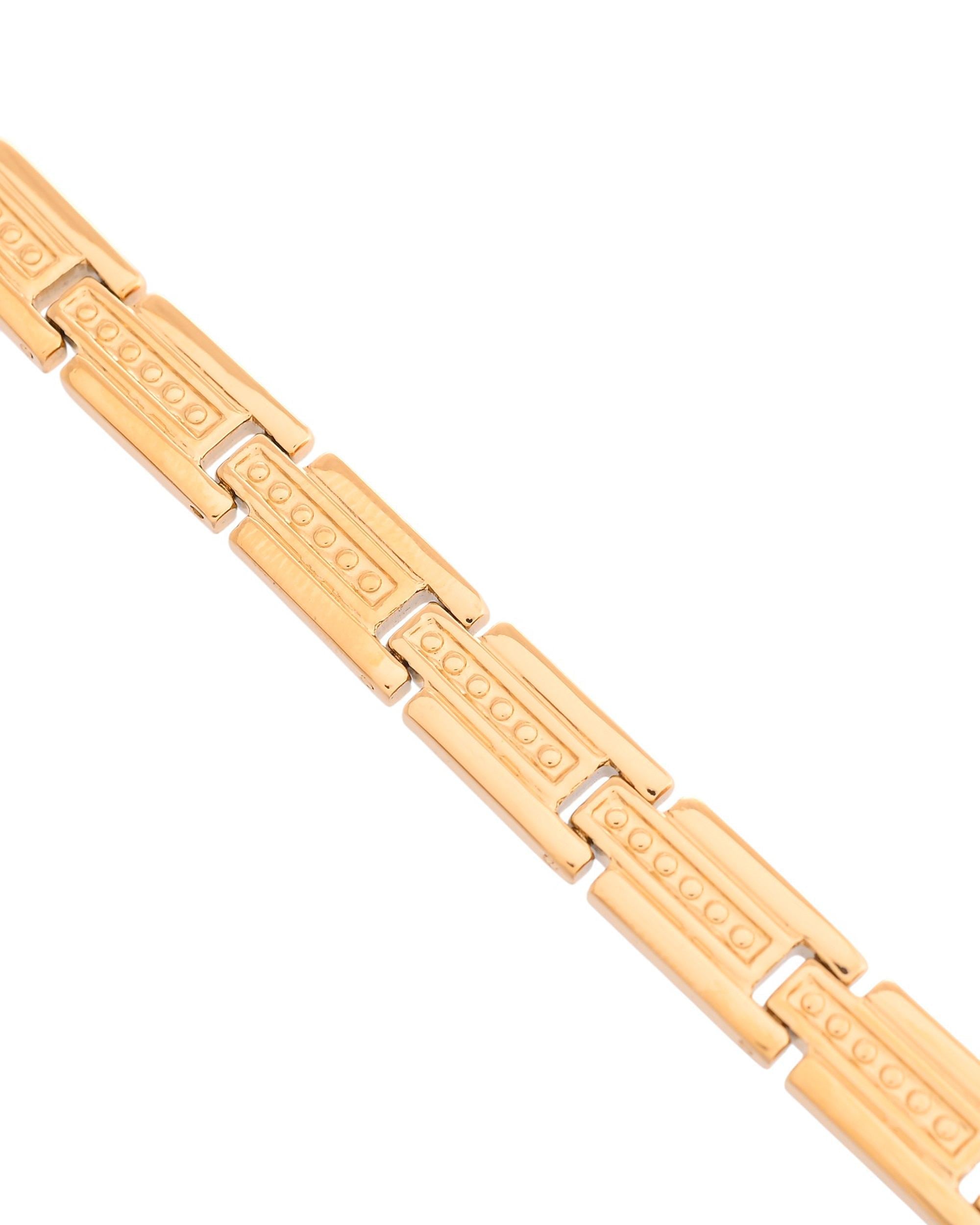 VOJ Men Gold Polished Textural Link Bracelet | Grab2Buy