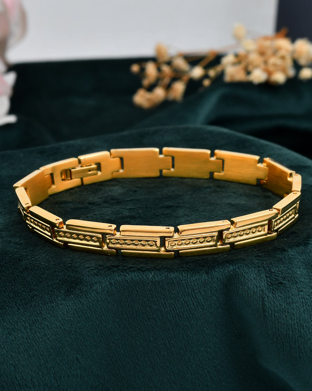 VOJ Men Gold Polished Textural Link Bracelet | Grab2Buy