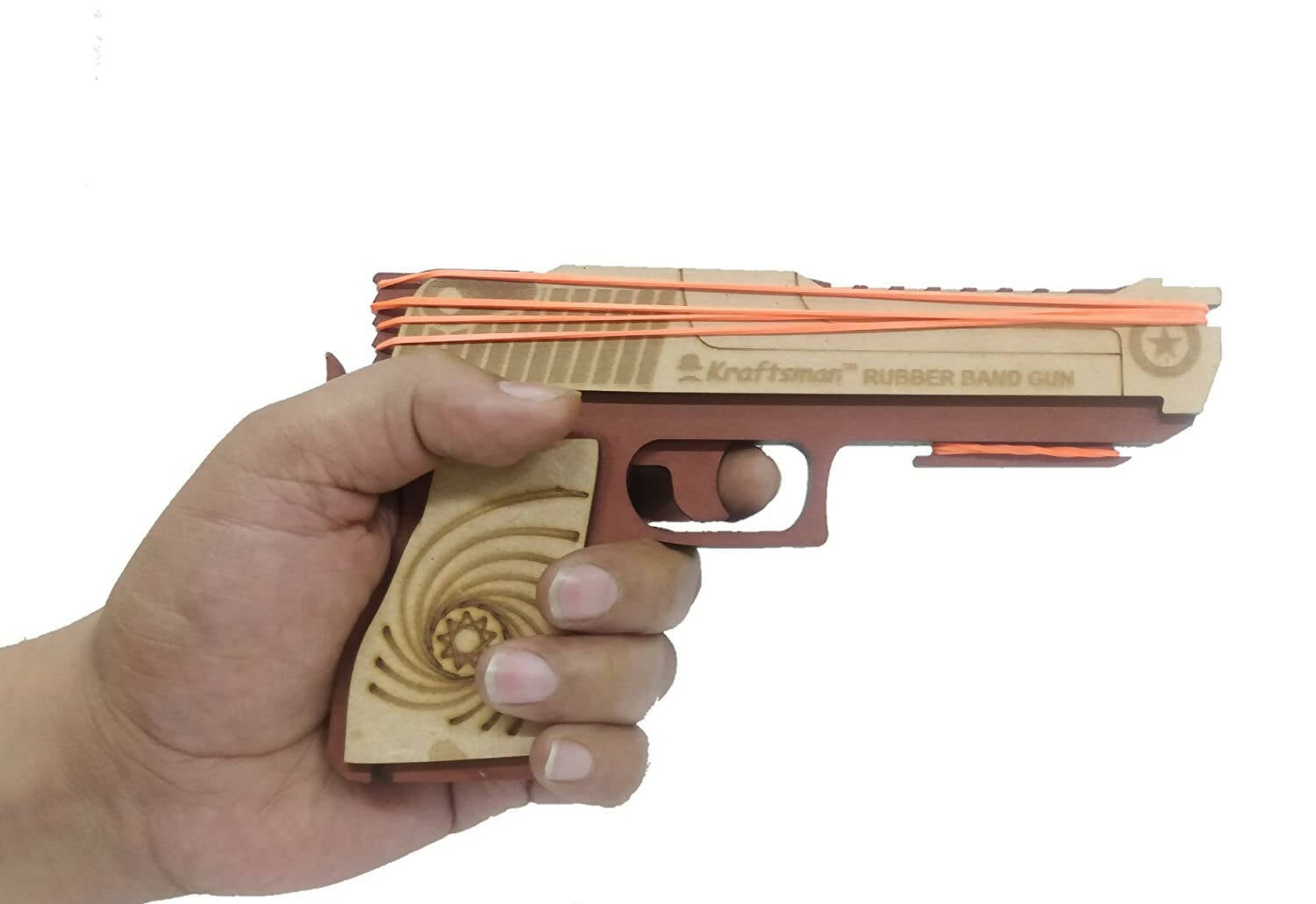 Kraftsman Kraftsman Semi-Automatic Wooden Rubber Band Shooting Gun Toys for Kids & Adults with Target | 5 Rapid Fire Shots (Dark Brown) | Grab2Buy