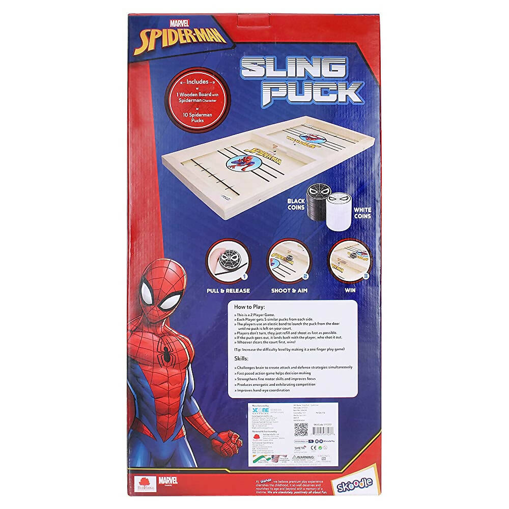 Skoodle Marvel Spider-Man Sling Puck Game, Super Fast Portable Table Board Game for Kids and Adults | Grab2Buy