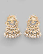 VOJ Gold-Polished Pearl Studded Chandbali Earrings | Grab2Buy