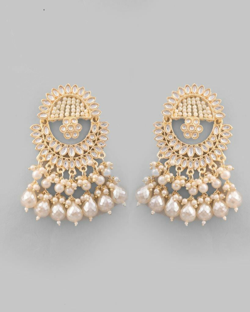 VOJ Gold-Polished Pearl Studded Chandbali Earrings | Grab2Buy