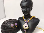 Terracotta Diamond Pendant Long Necklace Set With Studs-Lavender | Grab2Buy