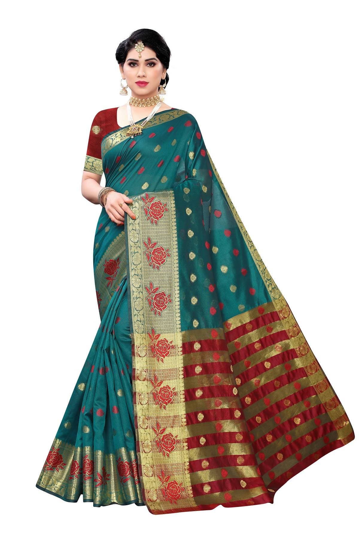 Vamika Banarasi Jaquard Rama Green Weaving Saree | Grab2Buy