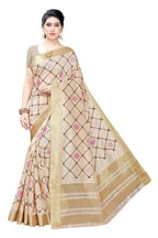 Vamika Weaving Cream Cotton Polyester Silk Saree (KERALA CHECKS) | Grab2Buy