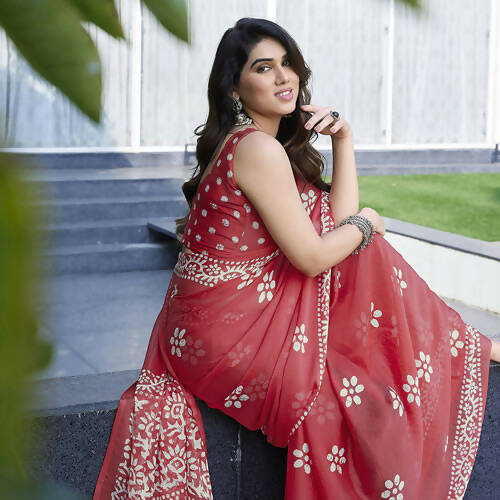 Women's Partywear Designer Peach Chinon Shiffon Fancy Saree - Dyuti | Grab2Buy