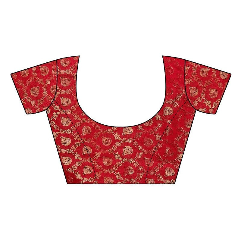 Vamika Golden Satin Designer Saree (GOLD DUST Red) | Grab2Buy