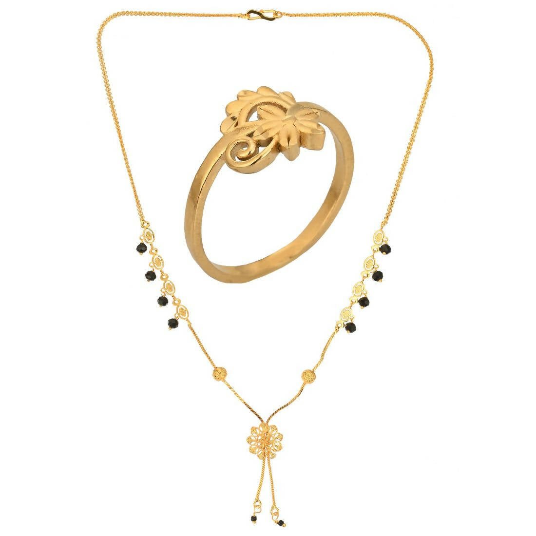 AanyaCentric Gold-Polished Mangalsutra & Ring Set | Grab2Buy