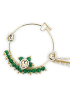 Gold-Polished White Green Kundan-Studded Pearl Beaded Nosepin - Ruby Raang | Grab2Buy