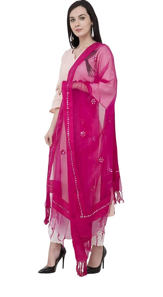Mominos Fashion Pink Orgenza Gota Flower Dupatta | Grab2Buy
