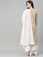 Yufta Women Beige & White Printed Kurta with Palazzo & Dupatta | Grab2Buy