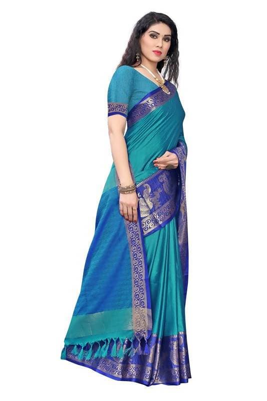 Vamika Banarasi Jacquard Weaving Blue Saree (DHONI BLUE) | Grab2Buy