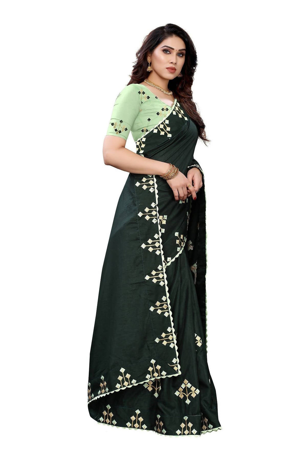 Vamika Green Dola Silk Embroidery Saree (JENY GREEN) | Grab2Buy