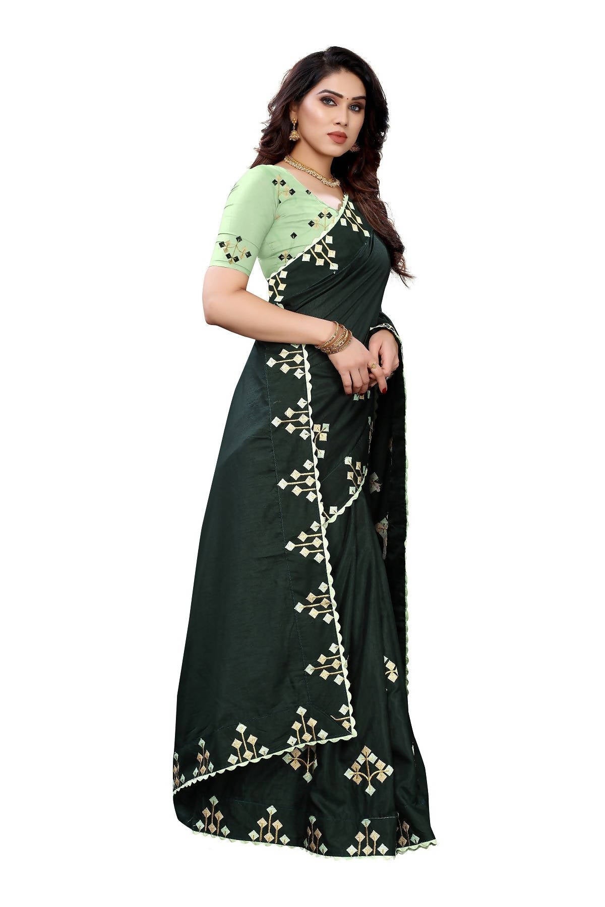 Vamika Green Dola Silk Embroidery Saree (JENY GREEN) | Grab2Buy