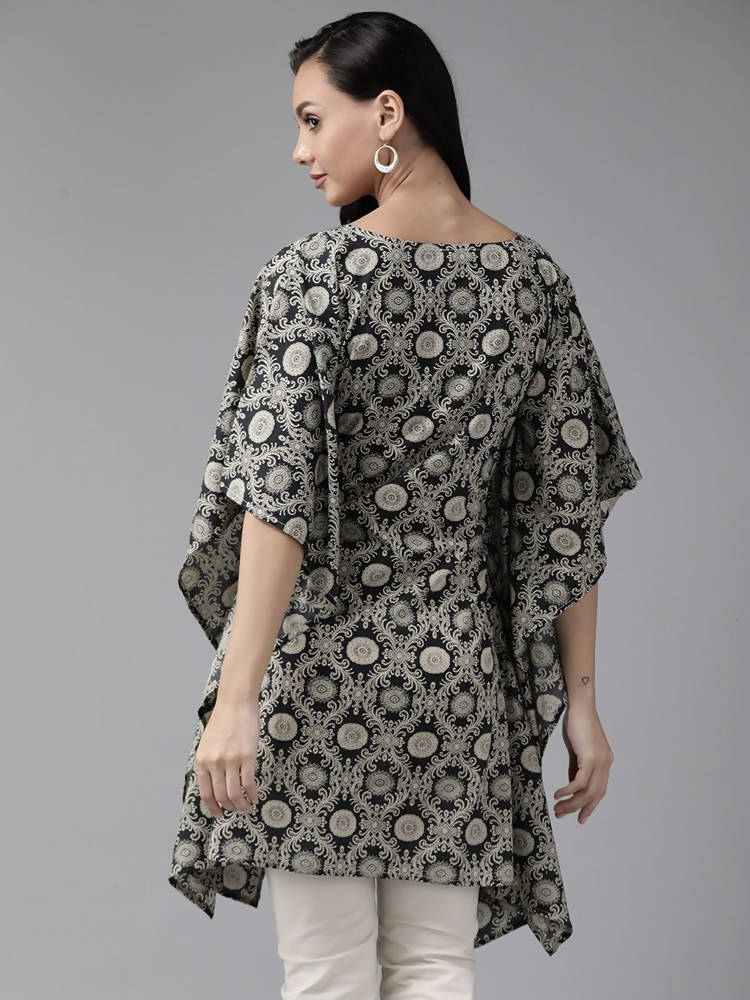 Yufta Women Black & Beige Printed Kaftan Kurta | Grab2Buy