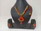 Terracotta Diamond Pendant Mini Necklace Set With Hangings | Grab2Buy