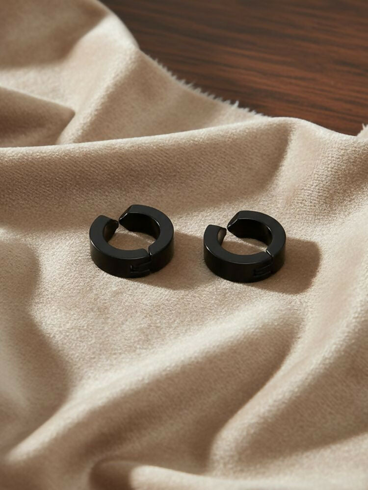 NVR Men's Black Rhodium Plated Hoop Earrings | Grab2Buy