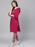 Yufta Women Burgundy Solid Bell Sleeves Straight Kurta with Tassel Detail | Grab2Buy