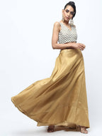 Cheera Golden Color Silk Blend Long Skirt | Grab2Buy