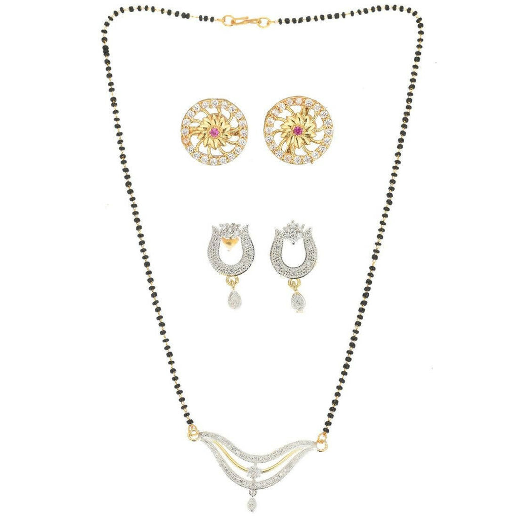 AanyaCentric Gold-Polished Mangalsutra with Pendant, 2 Pair Earrings | Grab2Buy