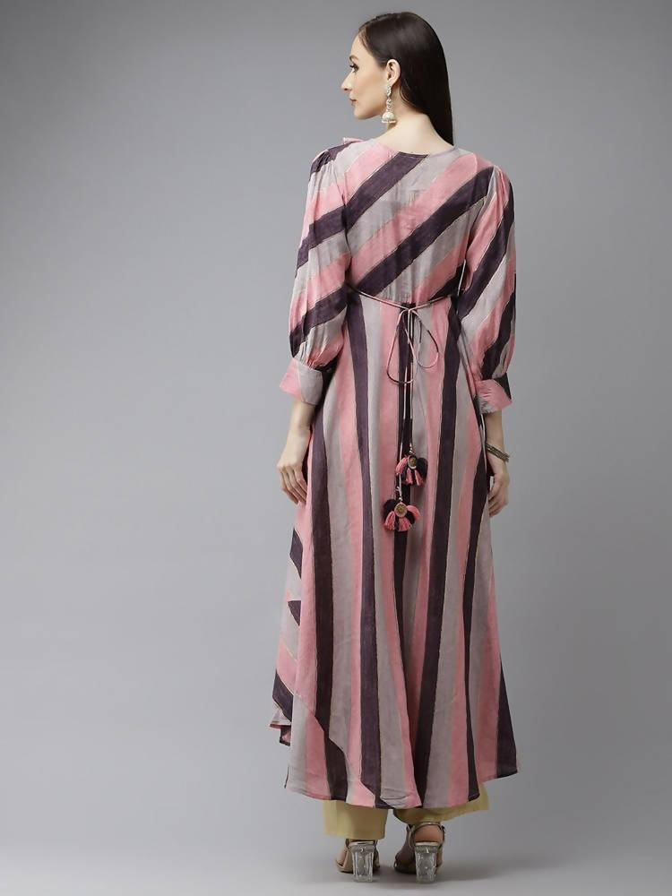 Yufta Women Purple & Multicoloured A-Line Striped Kurta | Grab2Buy