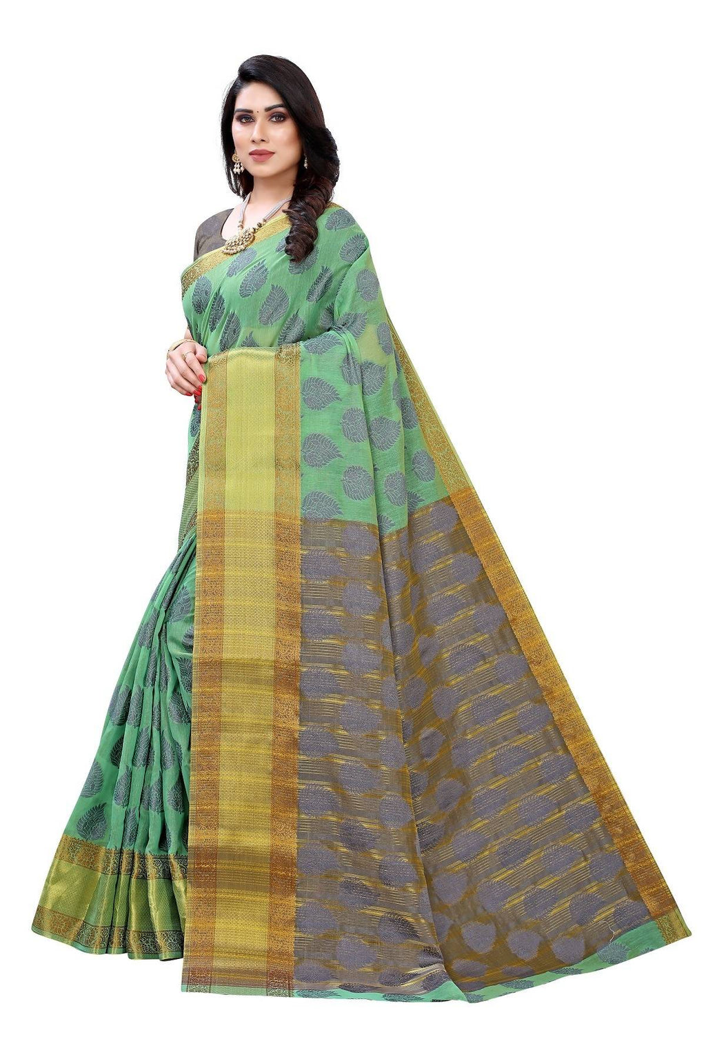 Vamika Green Jari Work Cotton Silk Saree (RIDHIMA GREEN) | Grab2Buy