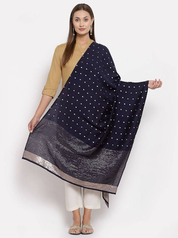 Myshka Women's Navy Blue Georgette Print Casual Dupatta | Grab2Buy