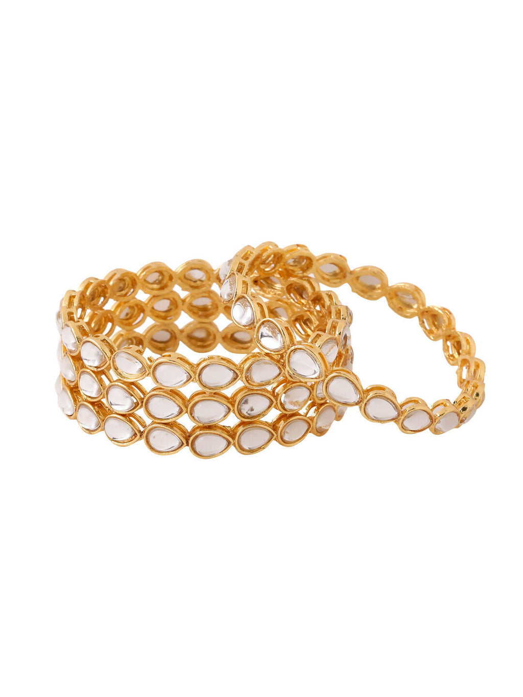 NVR Women's Set of 2 Gold-Polished Kundan Studded Traditional Bangles | Grab2Buy
