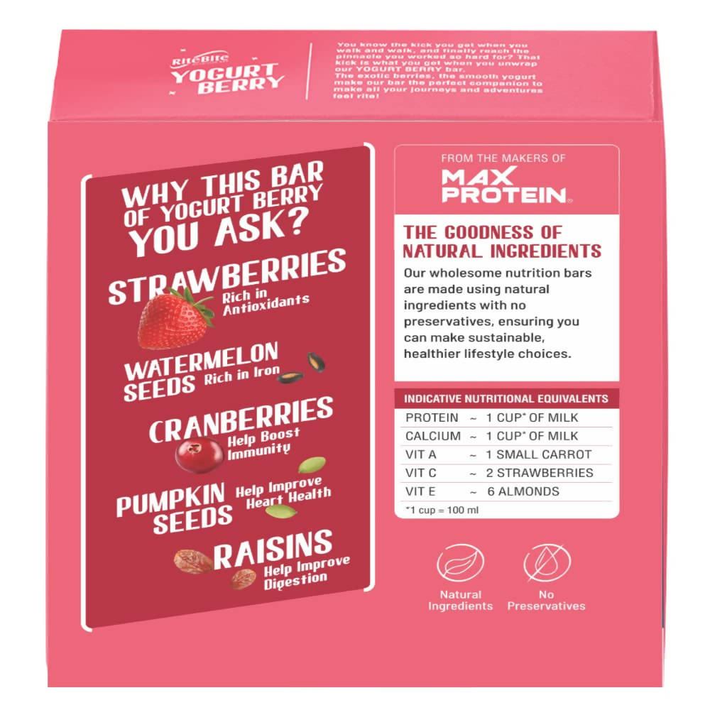 RiteBite Max Protein Yogurt Energy Berry Nutrition Bar | Grab2Buy