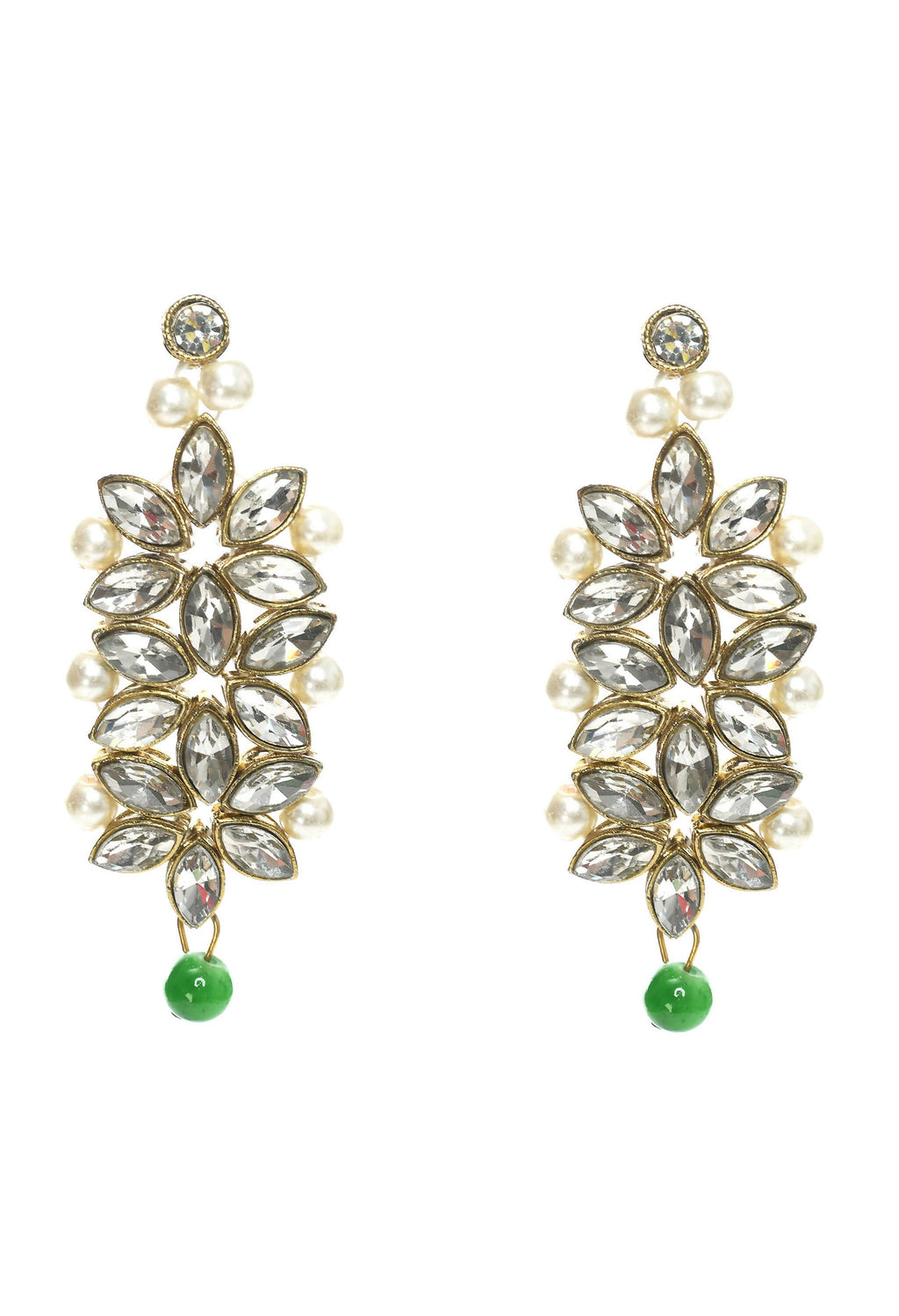 Mominos Fashion Johar Kamal Gold-Polished Rani Haar with Green and Off white Pearls Jewellery Set | Grab2Buy