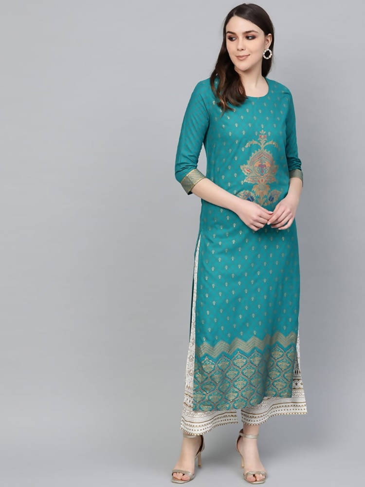Vamika Sky Blue Printed Rayon Party And Casual Wear Kurta Set | Grab2Buy