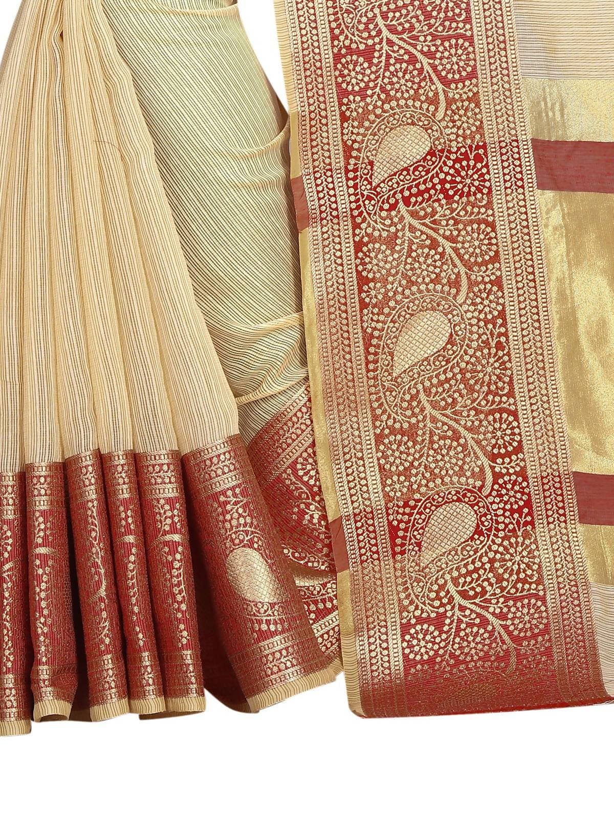Vamika Banarasi Jaquard Cream Weaving Saree | Grab2Buy
