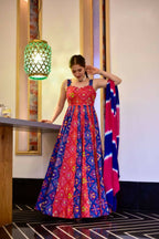 Everywhere Designer Blue & Red Silk Cotton Stitched Suit With Dupatta - Anbazaar | Grab2Buy