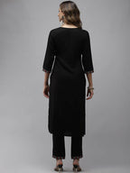 Yufta Women Black Yoke Design Thread Work Kurta with Trouser | Grab2Buy