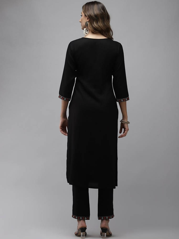 Yufta Women Black Yoke Design Thread Work Kurta with Trouser | Grab2Buy