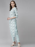 Yufta Women Blue & White Floral Printed Pure Cotton Kurta with Trouser & Dupatta | Grab2Buy