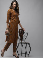 Yufta Women Mustard Brown Sequinned Pure Cotton Kurta with Trouser | Grab2Buy