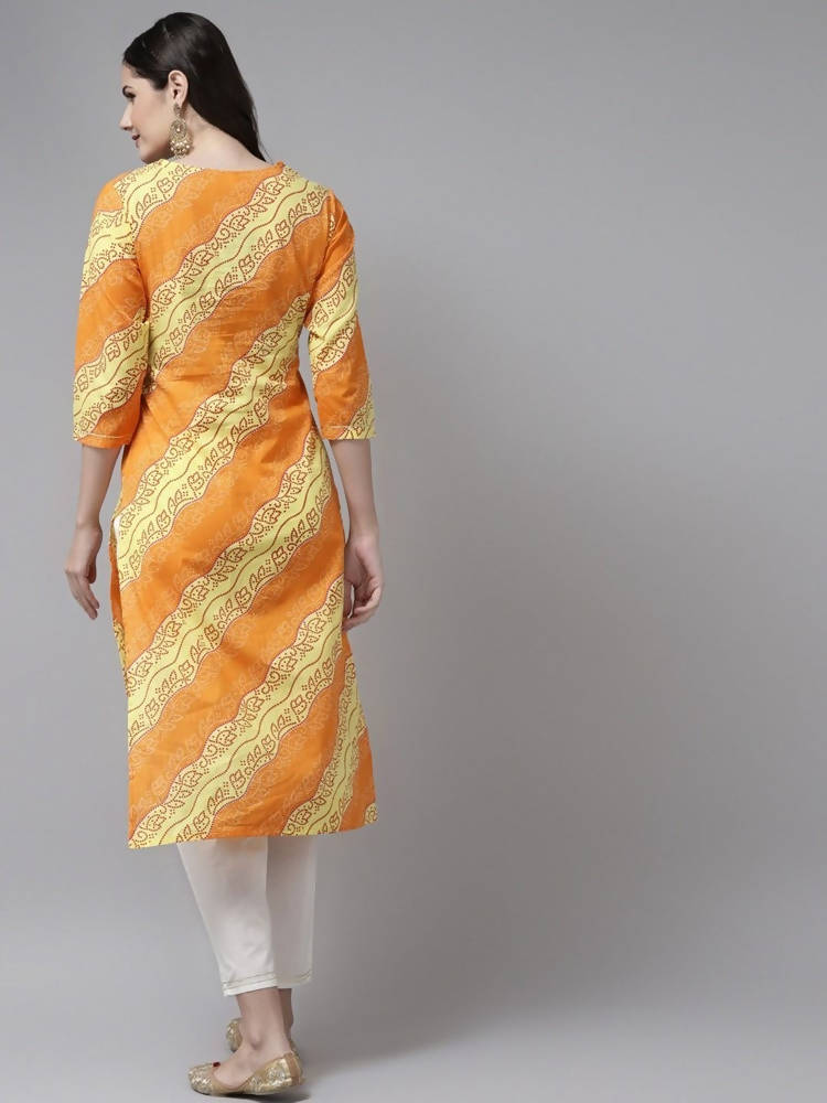 Yufta Women Yellow & White Bandhani Printed Kurta with Trouser | Grab2Buy