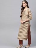 Yufta Women Beige Ethnic Motifs Printed Pure Cotton Kurta with Trouser & Dupatta | Grab2Buy