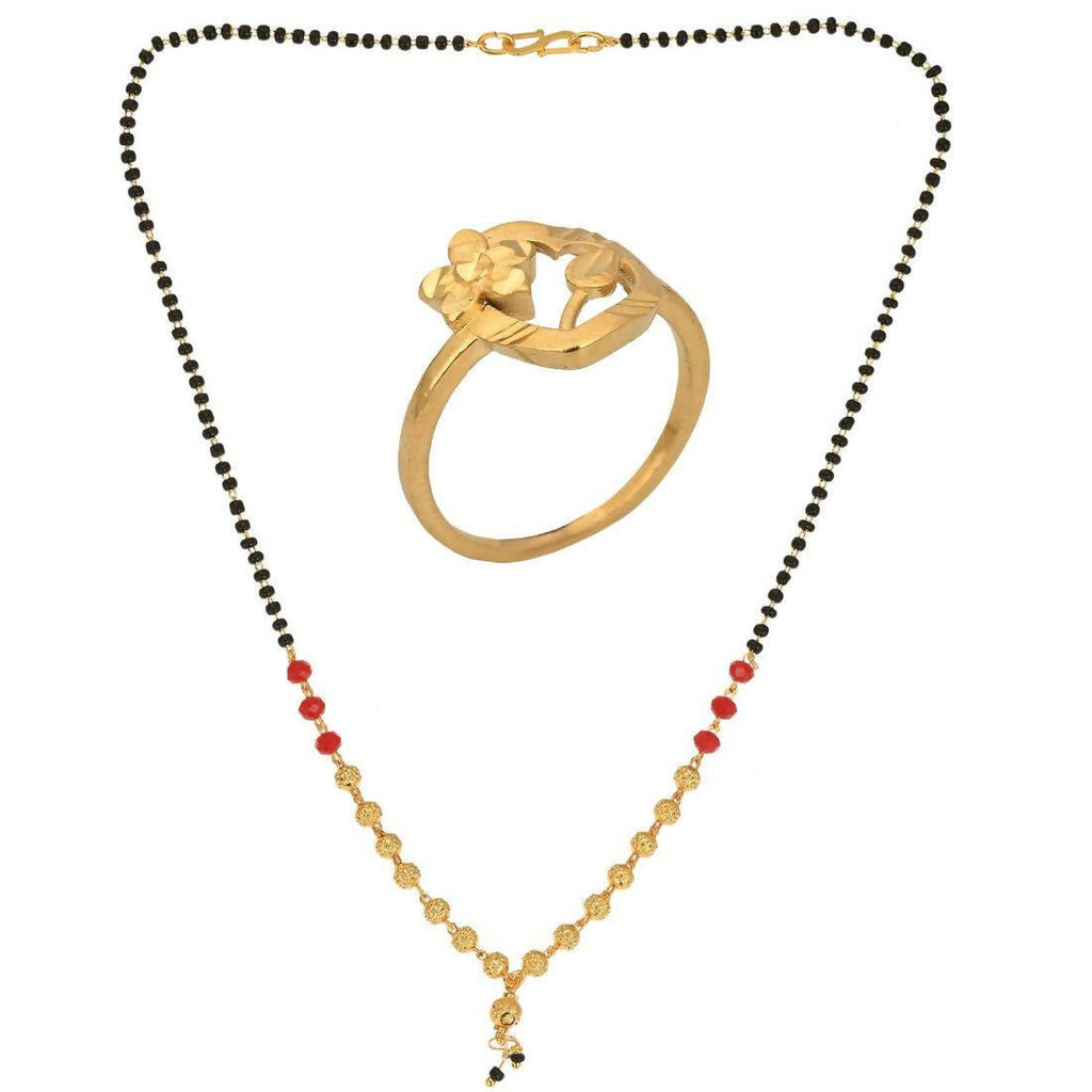 AanyaCentric Gold-Polished Mangalsutra & Ring Set | Grab2Buy