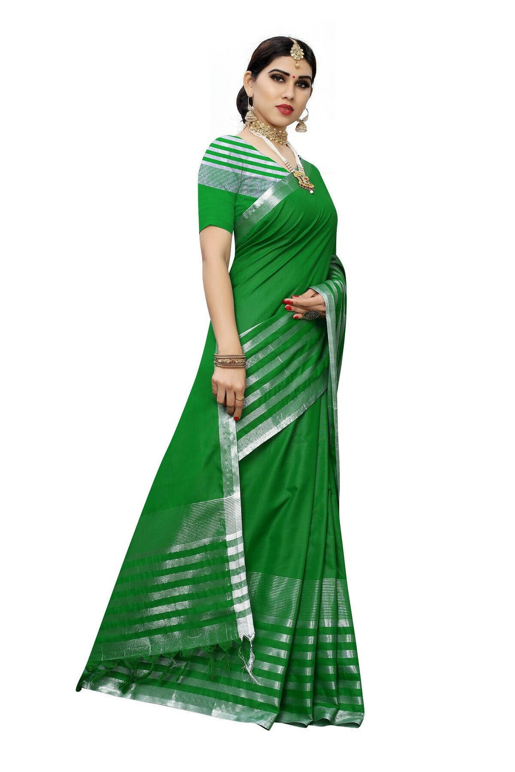 Vamika Green Cotton Silk Weaving Saree (Twitter Green) | Grab2Buy