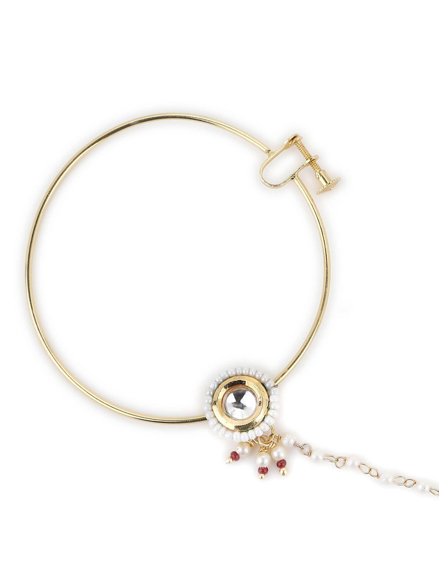 Gold-Polished white kundan nosepin - Ruby Raang | Grab2Buy